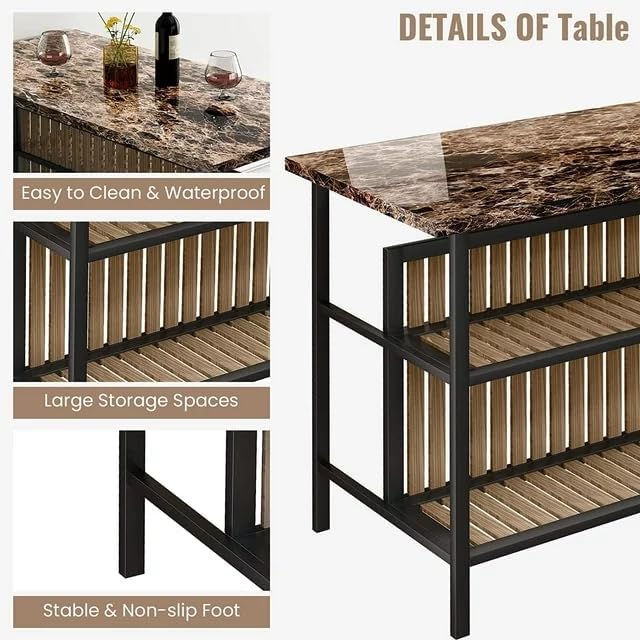 Kitchen Island Faux Marble Counter 33" Height 3 Pieces Table Sets