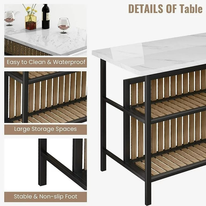 Kitchen Island Faux Marble Counter 33" Height 3 Pieces Table Sets