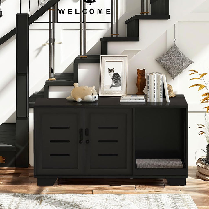 Lamerge Black Cat House, Spacious and Durable, Security Door Belt, Suitable for Living Room, Bedroom