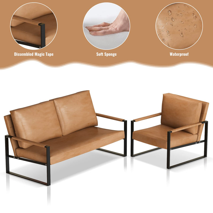 Lamerge Mid-Century Retro Modern Living Room Sofa Set with Loveseat and Seating Sofa Chair, Upholstered Couch and Accent Chair with Armrest, Living Room Set for Small Space, APT, Office (Orange)