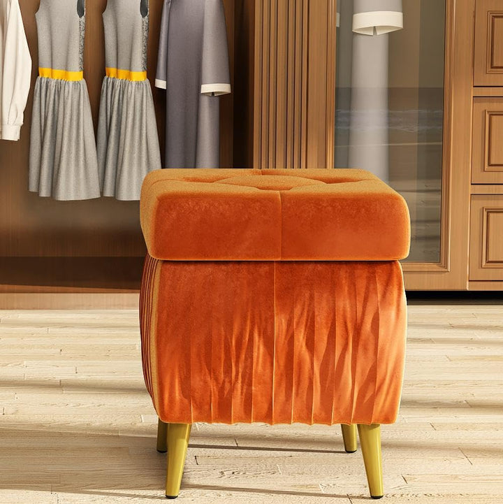Lamerge Large Upholstered Velvet Storage Ottoman,End of Bed Bench,Flip Top Entryway Bench,Tufted Foot Rest Stool,Can Used as Tea Table,Vanity Bench,Livingroom Chair,47.24" W,Golden & Pink