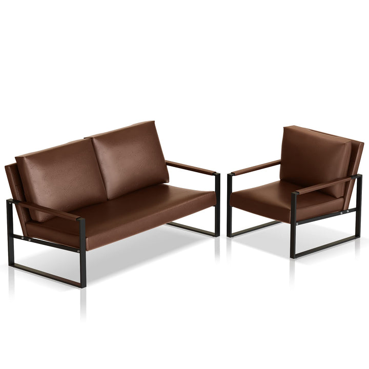 Lamerge Mid-Century Retro Modern Living Room Sofa Set with Loveseat and Seating Sofa Chair, Upholstered Couch and Accent Chair with Armrest, Living Room Set for Small Space, APT, Office (Orange)