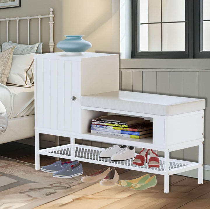 Lamerge white multi-functional shoe cabinet, multi-layer design large capacity storage, suitable for living room, bedroom