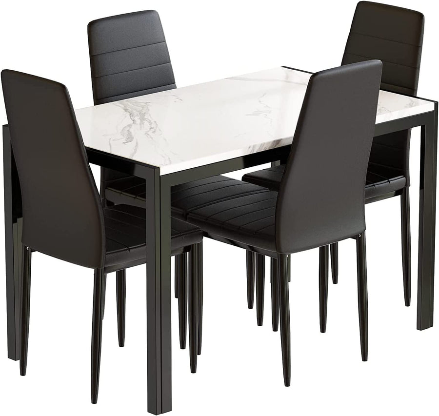 Lamerge Dining Table Set for 4, Faux Marble Table with 4 PU Leather Ch ...