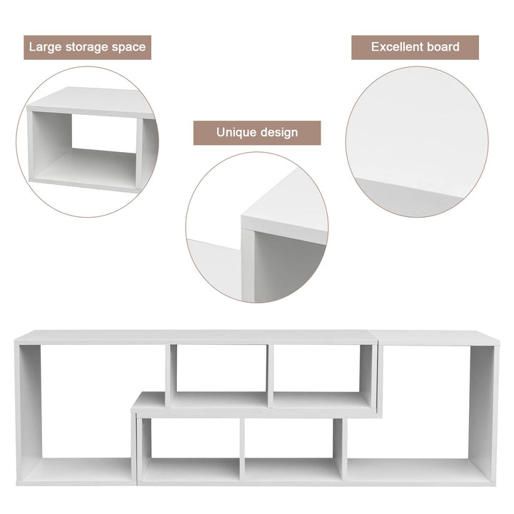 L-shaped TV Console Stand with 2-tier Shelf Bookcase