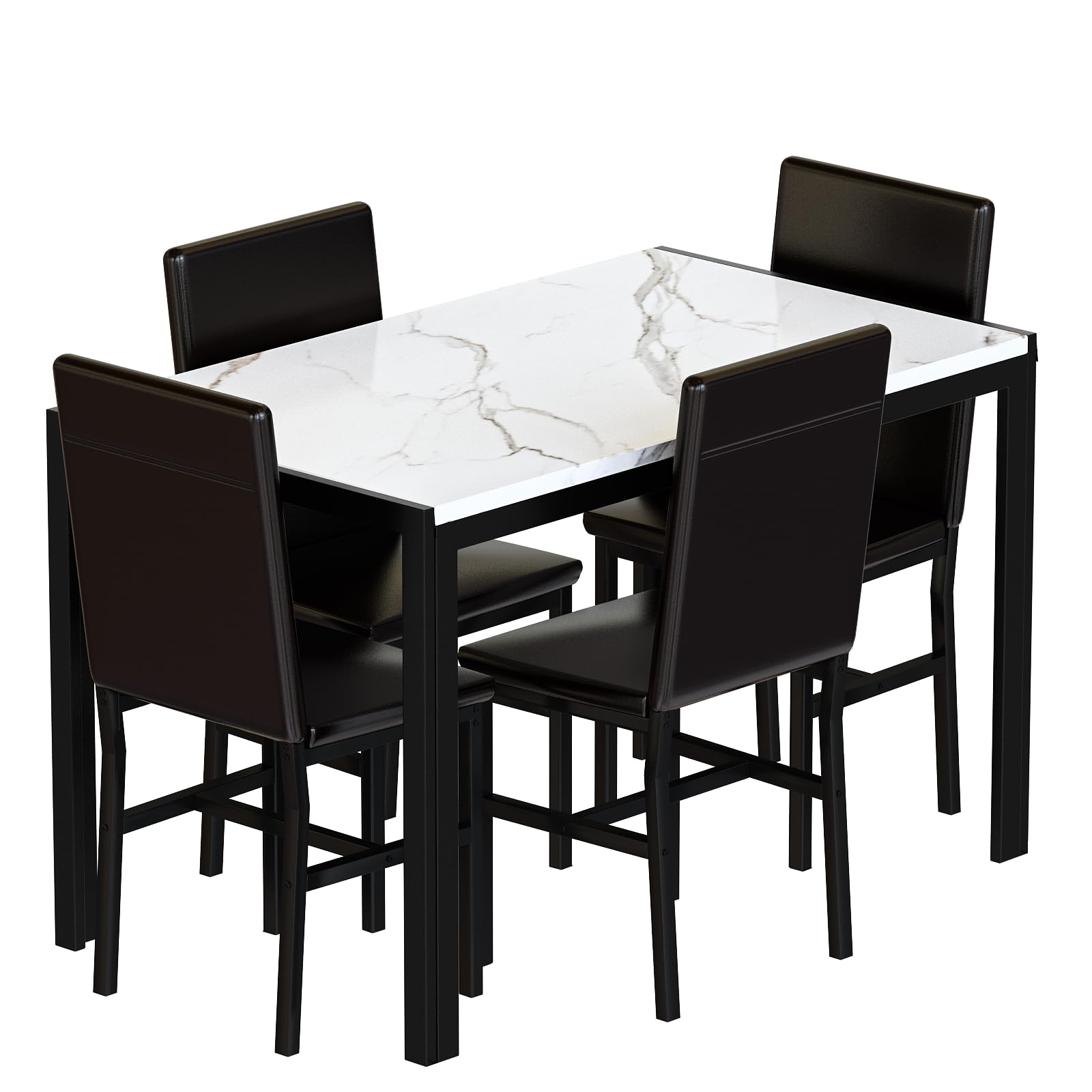Lamerge Dining Table Set for 4 Faux Marble Table with 4 PU Leather Chairs Modern Kitchen Table and Chairs for 4 Small Kitchen Table and Chairs for