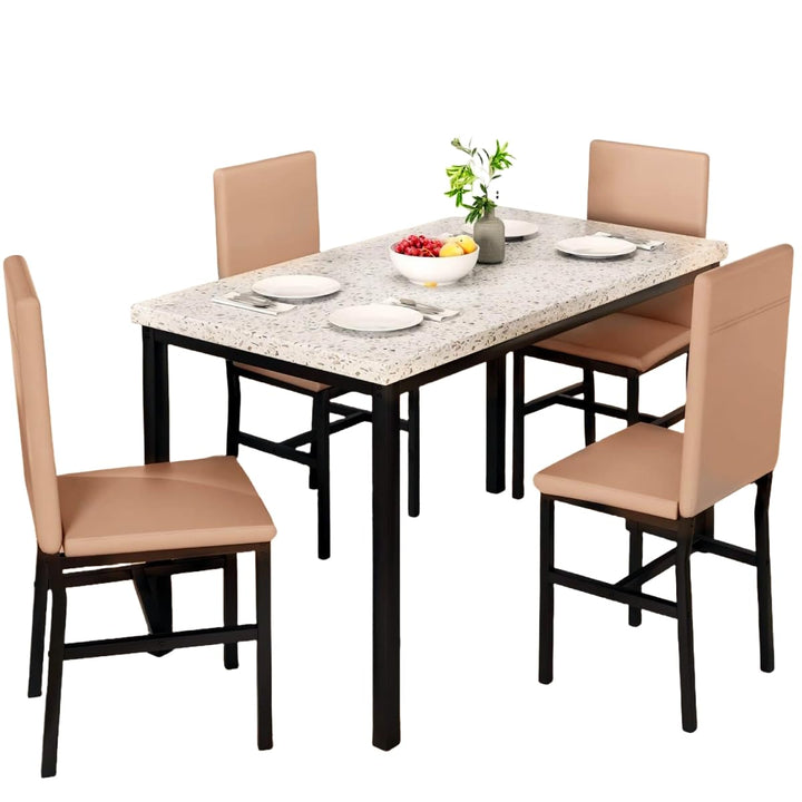 Hooseng 4-Piece Space Saving Kitchen Table with Faux Marble Top and Leather Chairs, Perfect for Small Spaces