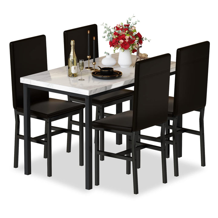 Hooseng 4-Piece Space Saving Kitchen Table with Faux Marble Top and Leather Chairs, Perfect for Small Spaces