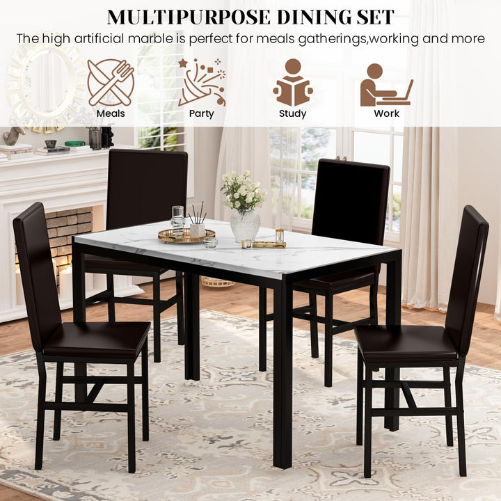 Faux Marble Table Dining Table Set for 4