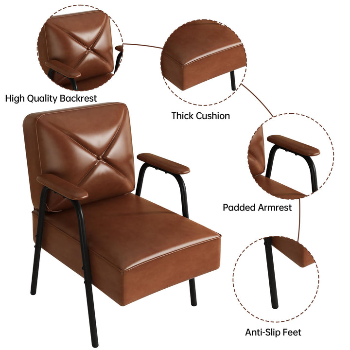 Lamerge Black Small Accent Chair Set of 2, Mid Century Modern Side Chair with Padded Armrests, Retro Faux Leather Arm Chair for Living Room, Bedroom, Office, Reception Room