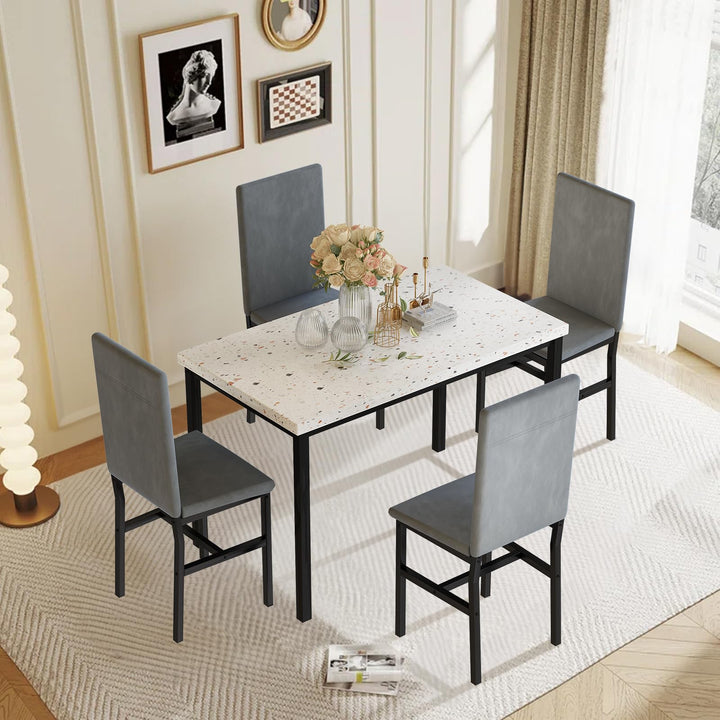 Hooseng 4-Piece Modern Kitchen Table with Faux Marble Top and Blue Velvet Chairs, Perfect for Small Spaces