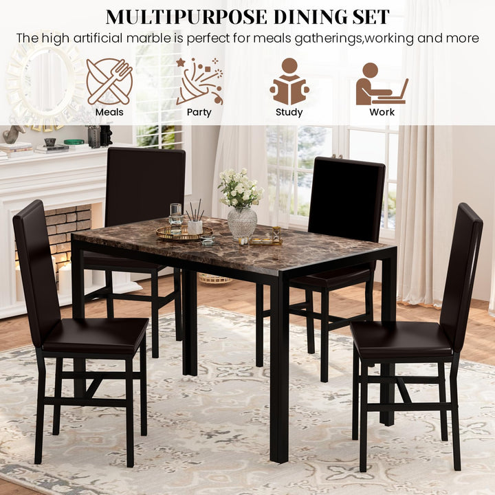 Faux Marble Table Dining Table Set for 4