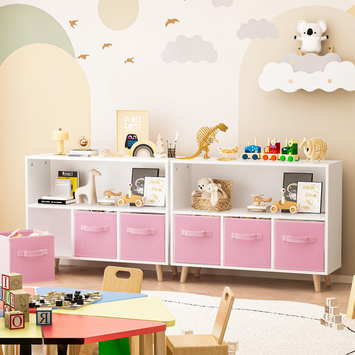 Lamerge Toy Storage Organizer with 3 Drawers, Multi-Functional Children Bookcase, Kids Bookshelf for Nursery, Playroom and Bedroom, Pink