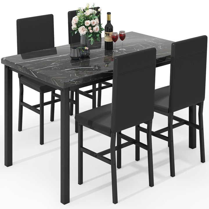 Hooseng 4-Piece Space Saving Kitchen Table with Faux Marble Top and Leather Chairs, Perfect for Small Spaces