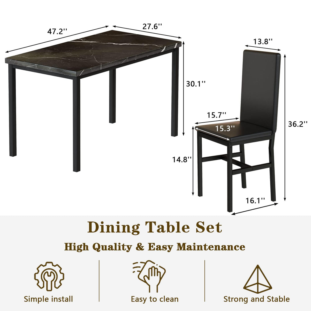 Hooseng 4-Piece Space Saving Kitchen Table with Faux Marble Top and Leather Chairs, Perfect for Small Spaces