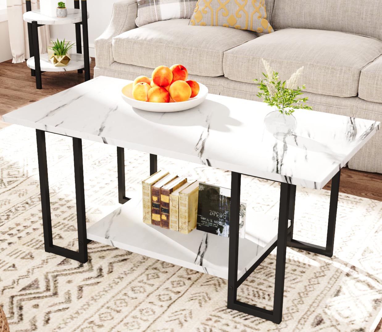 3-Piece Faux Marble Coffee Table Set with 2 End Table | AWQM