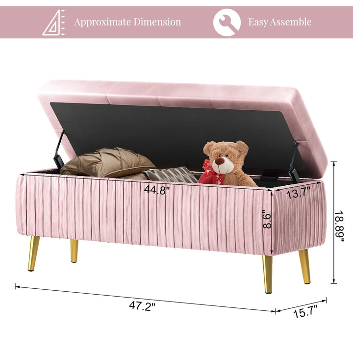 Lamerge Large Upholstered Velvet Storage Ottoman,End of Bed Bench,Flip Top Entryway Bench,Tufted Foot Rest Stool,Can Used as Tea Table,Vanity Bench,Livingroom Chair,47.24" W,Golden & Pink