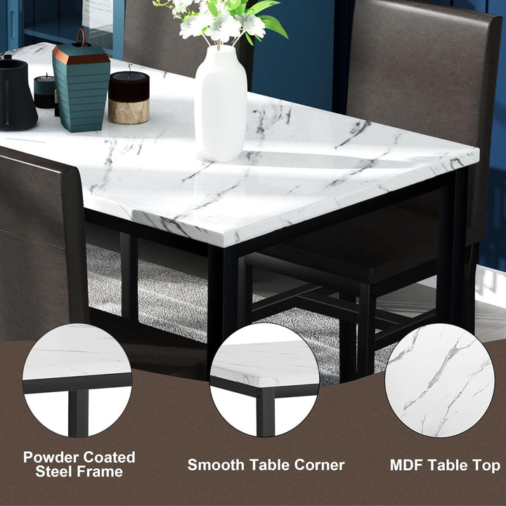 Hooseng Dining Table Set for 4 with Faux Marble Top and Upholstered Velvet Chairs