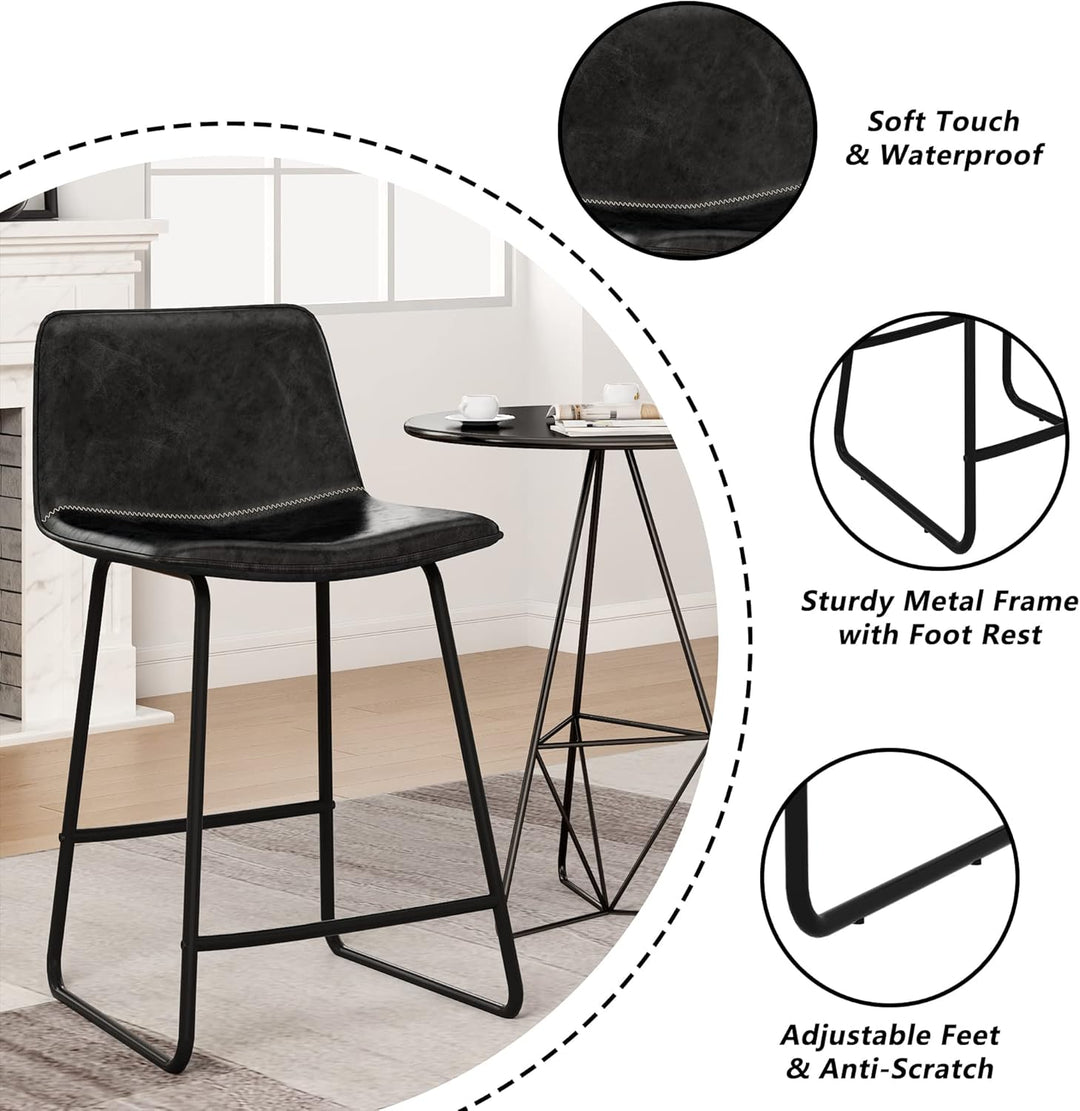 24 inch Bar Stools Set of 2 with PU Leather