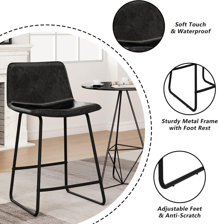 24 inch Bar Stools Set of 2 with PU Leather