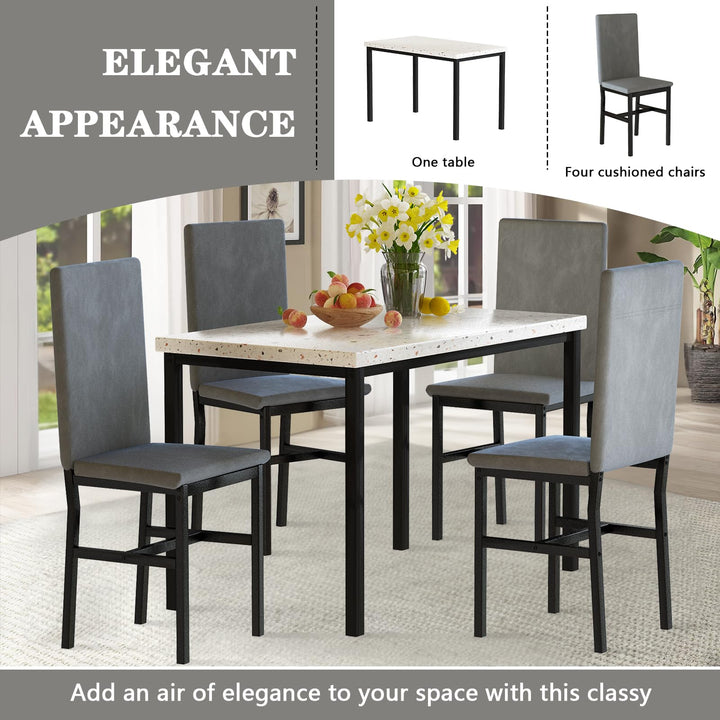 Hooseng 4-Piece Modern Kitchen Table with Faux Marble Top and Blue Velvet Chairs, Perfect for Small Spaces