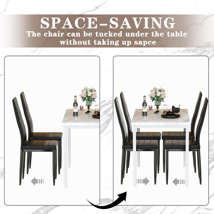 Hooseng 4-Piece Space Saving Kitchen Table with Faux Marble Top and Leather Chairs, Perfect for Small Spaces