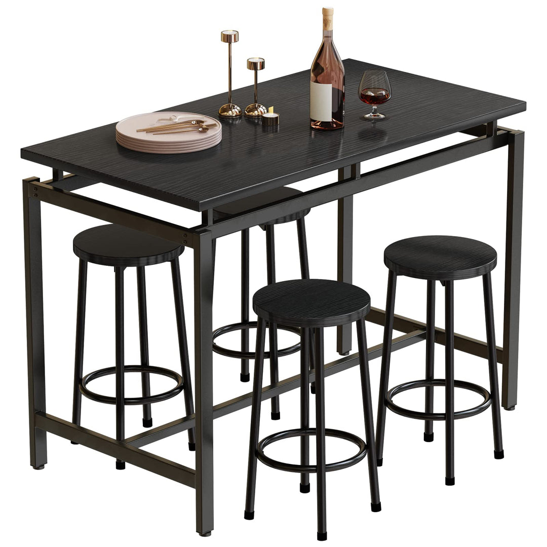 Lamerge Counter Height Dining Table & Chairs Set for 4,5 Piece Bar Table Set,Wood Kitchen Table & 4 Bar Stools for Small Spaces,Apartment, Pub,Dining Room,Rustic Brown, LCHD-RB