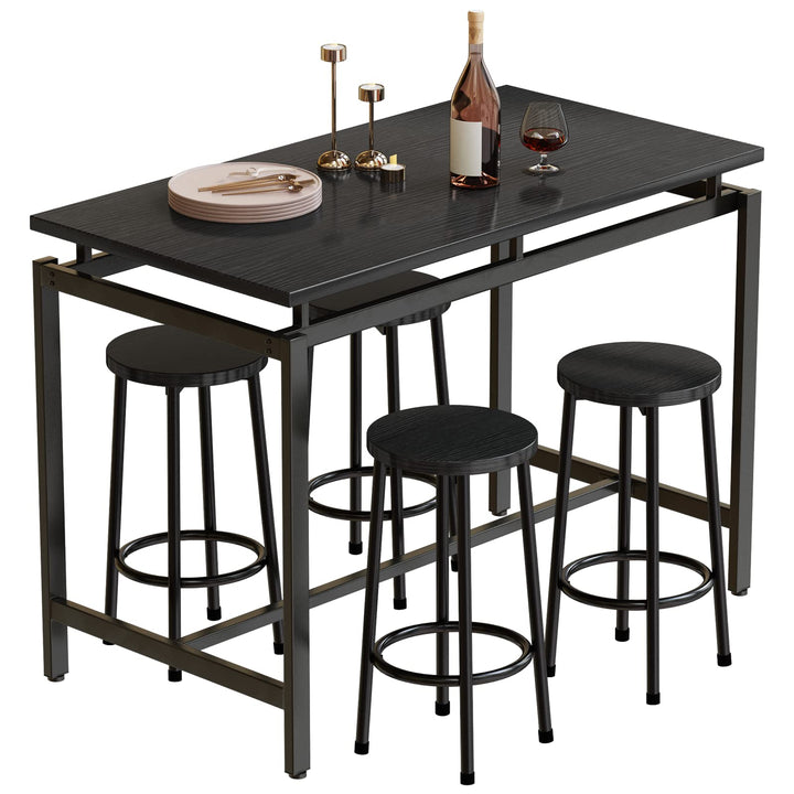 Lamerge Counter Height Dining Table & Chairs Set for 4,5 Piece Bar Table Set,Wood Kitchen Table & 4 Bar Stools for Small Spaces,Apartment, Pub,Dining Room,Rustic Brown, LCHD-RB