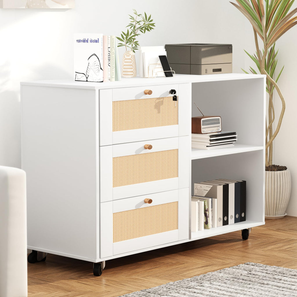 File Cabinet With Shelves Rattan File Cabinet 3-Drawer Lateral