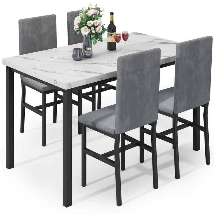 Hooseng Dining Table Set for 4 with Faux Marble Top and Upholstered Velvet Chairs