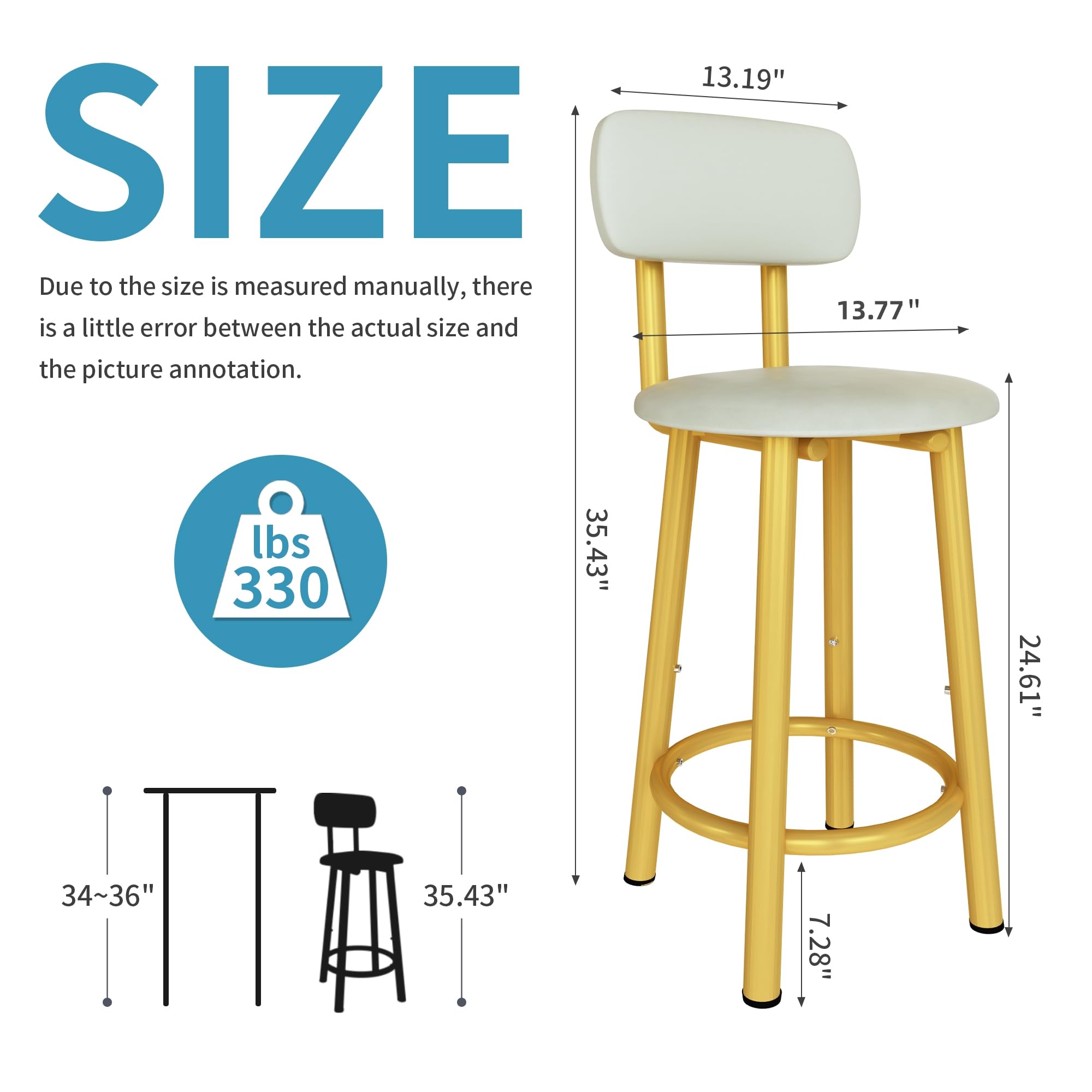 ZHOOGE Bar Stools – 25 Inch Counter Height Stools With Footrest, Synthetic Leather, Mid-Century Modern Design