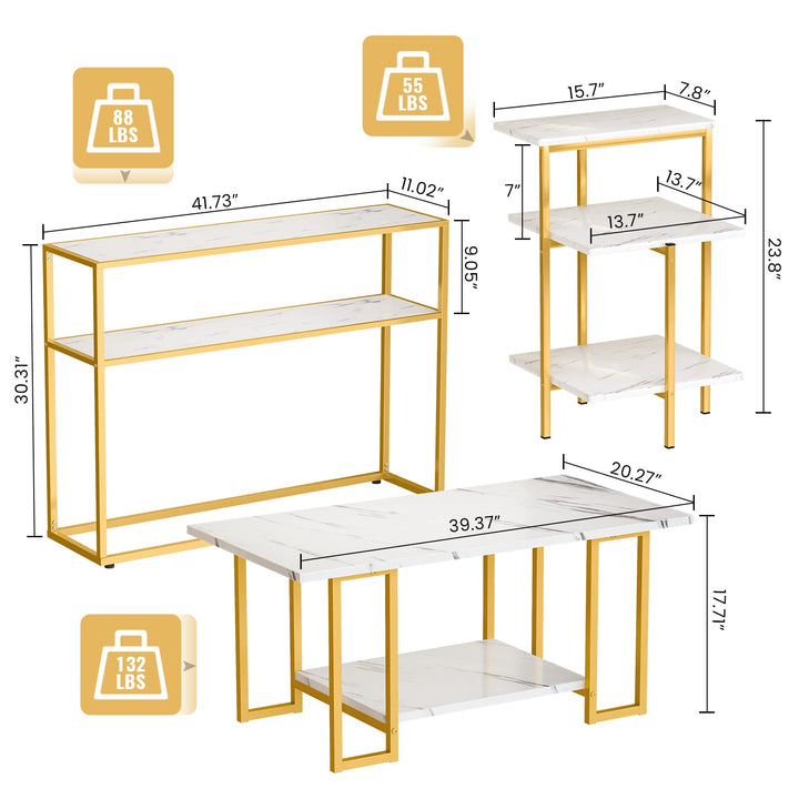 Faux Marble Coffee Table Set with 3-Tier End Table & Console Tables