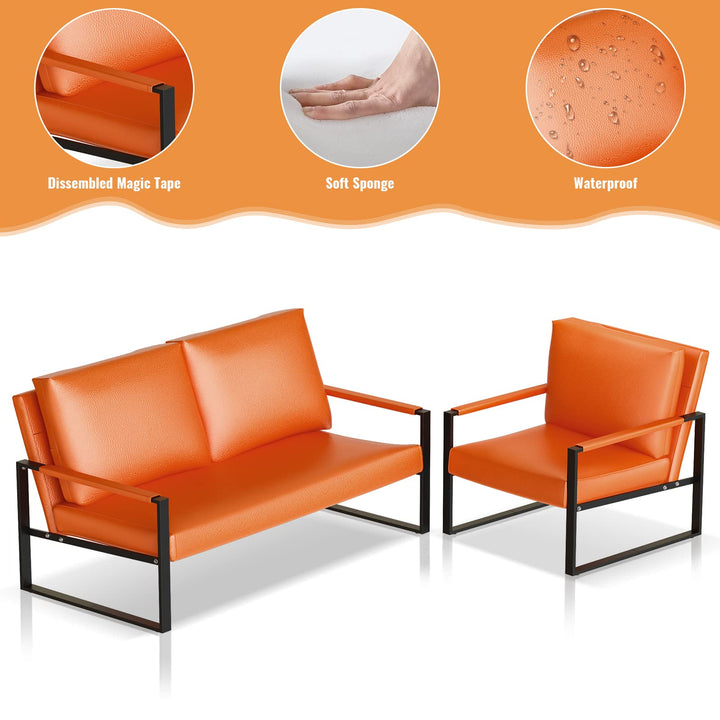 Lamerge Mid-Century Retro Modern Living Room Sofa Set with Loveseat and Seating Sofa Chair, Upholstered Couch and Accent Chair with Armrest, Living Room Set for Small Space, APT, Office (Orange)