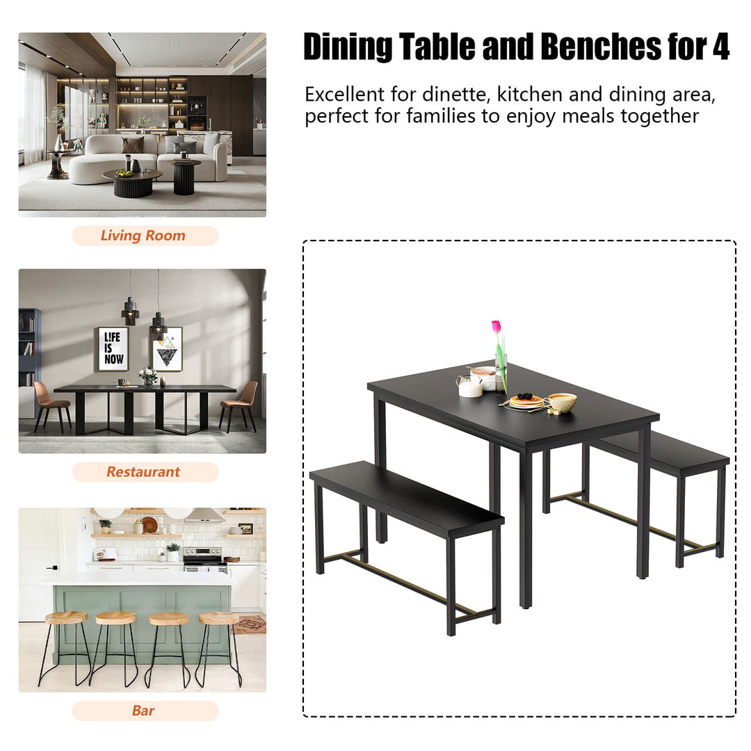 Hooseng Kitchen Table Set with Two Benches, Dining Table Set for