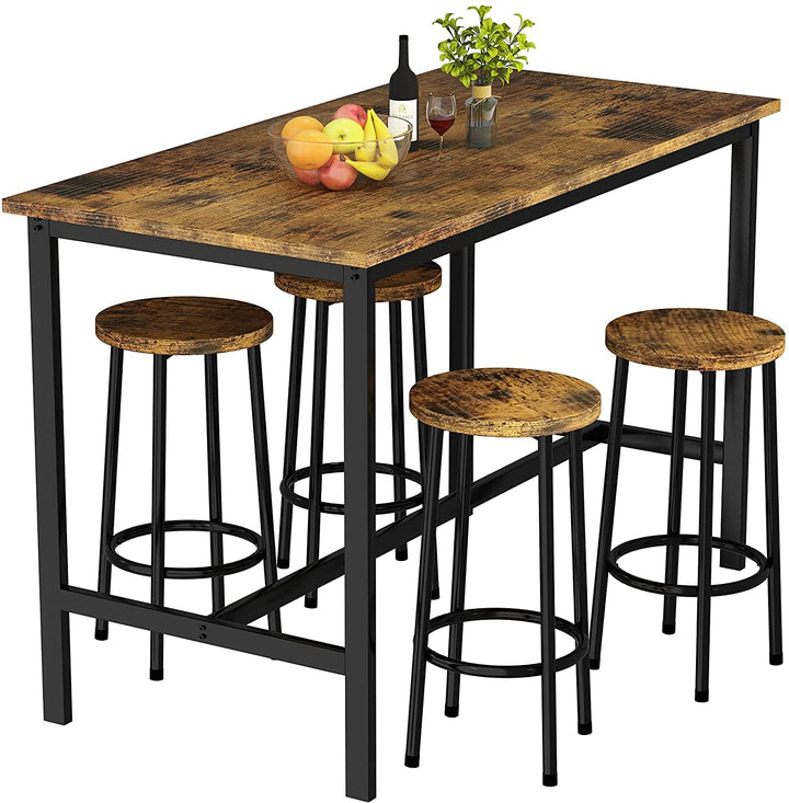 Hooseng 5 Pcs Dining Table Set, Industrial Kitchen Table and Chairs for 4, Bar Table Set Height for 35.4'', Counter Height Table with 4 Stools for Home Kitchen,Breakfast Nook,Restaurant,Pub