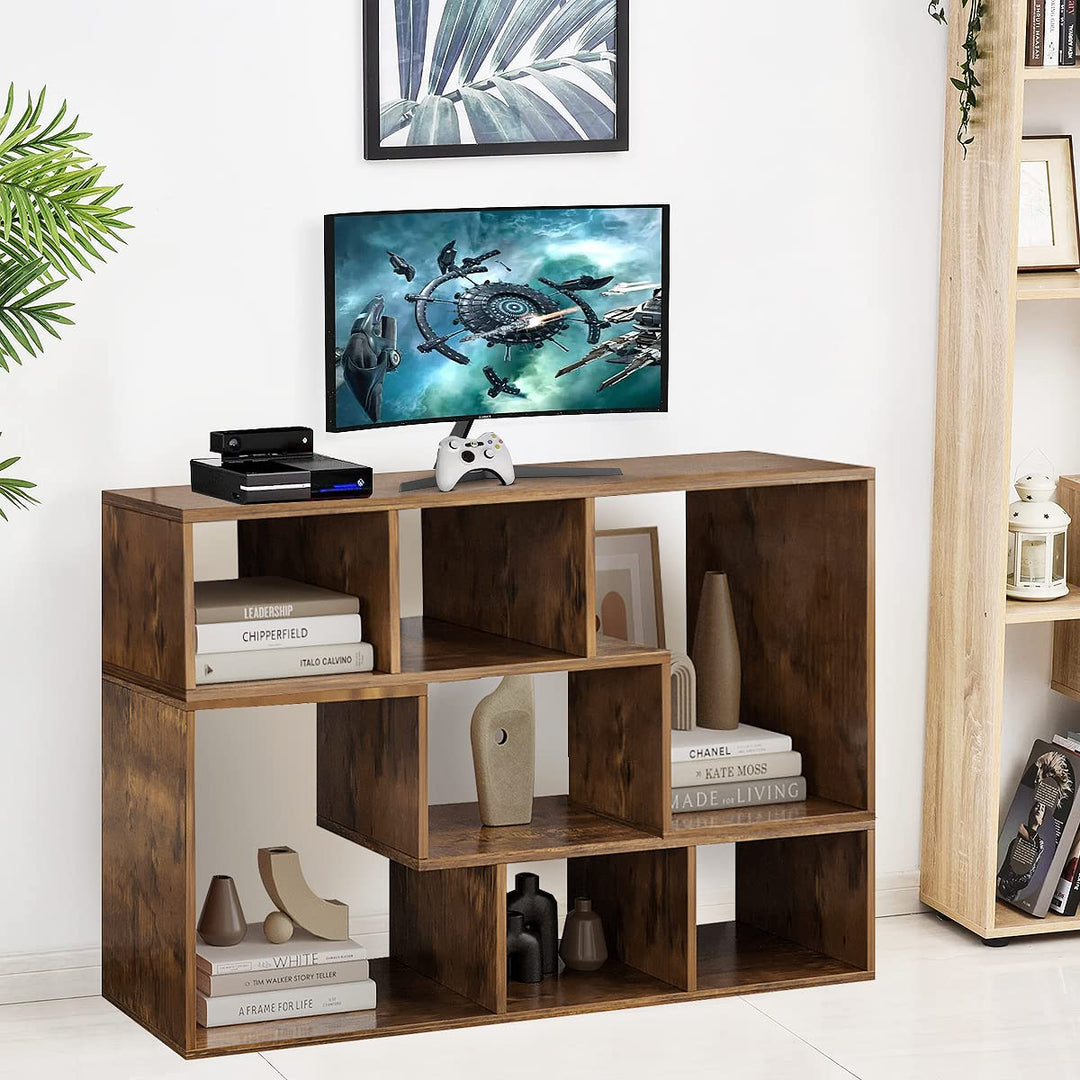 L-shaped TV Console Stand with 2-tier Shelf Bookcase