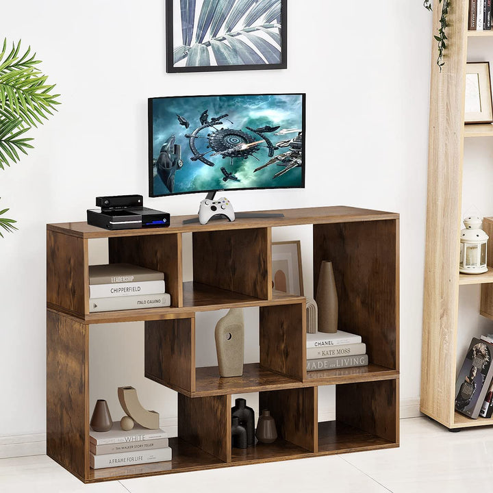 L-shaped TV Console Stand with 2-tier Shelf Bookcase