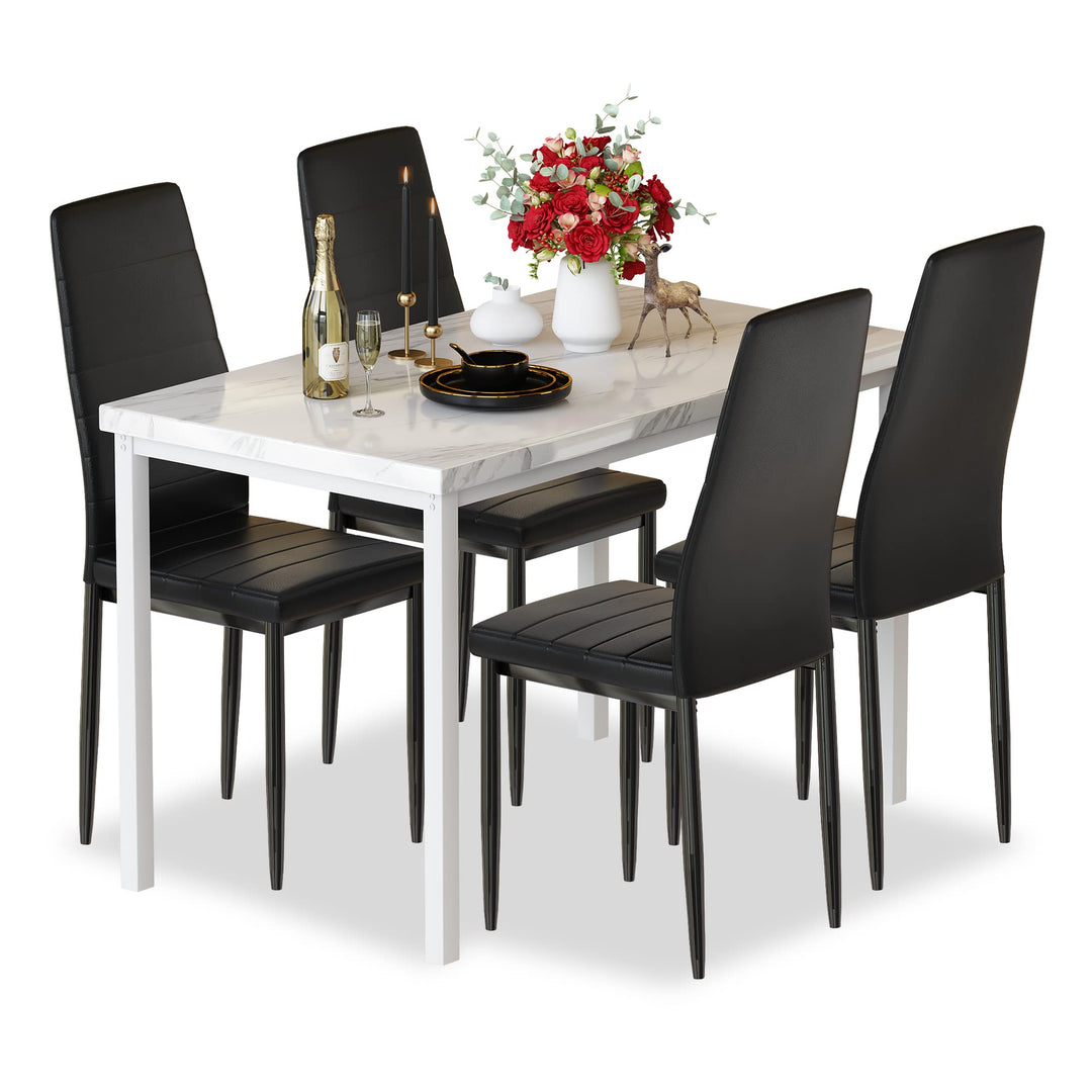 Hooseng 4-Piece Space Saving Kitchen Table with Faux Marble Top and Leather Chairs, Perfect for Small Spaces