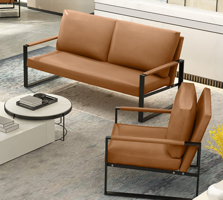 Lamerge Mid-Century Retro Modern Living Room Sofa Set with Loveseat and Seating Sofa Chair, Upholstered Couch and Accent Chair with Armrest, Living Room Set for Small Space, APT, Office (Orange)