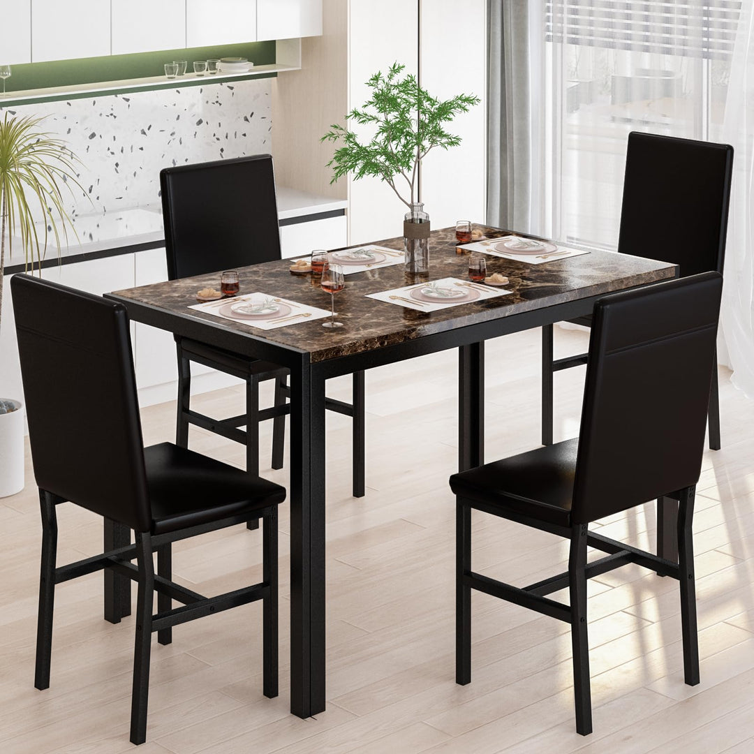 Faux Marble Table Dining Table Set for 4