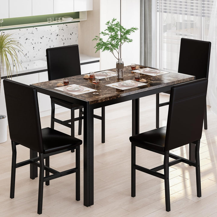 Faux Marble Table Dining Table Set for 4