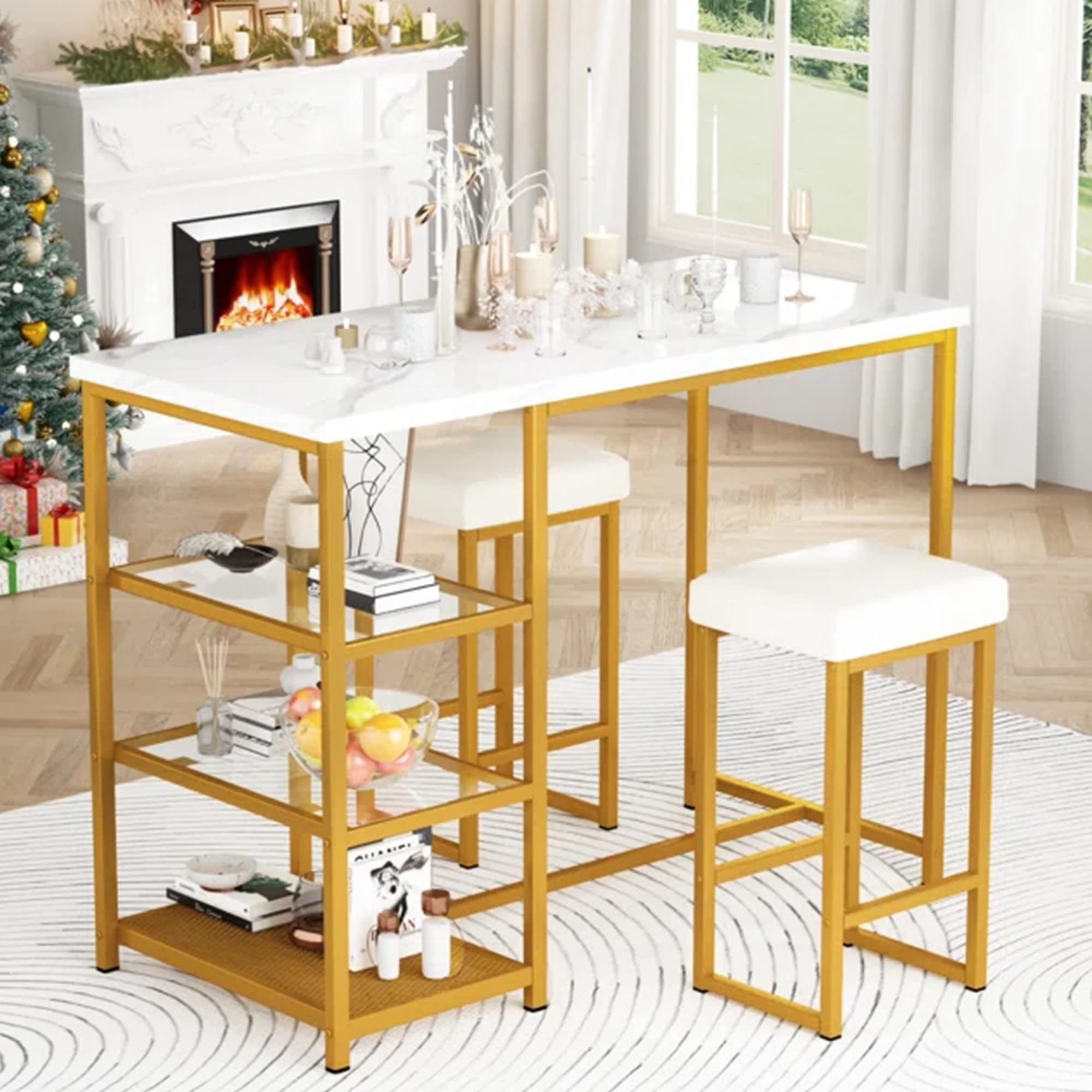 DKLGG Counter Height Dining Table Set for 2 with 3 Tier DKLGG Counter Height Dining Table Set for 2 with 3 Tier