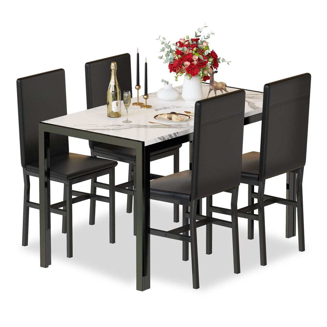 Hooseng Dining Table Set for 4 with Faux Marble Top and Upholstered Velvet Chairs