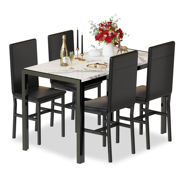 Hooseng Dining Table Set for 4 with Faux Marble Top and Upholstered Velvet Chairs