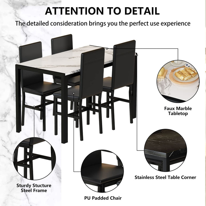 Hooseng Dining Table Set for 4 with Faux Marble Top and Upholstered Velvet Chairs