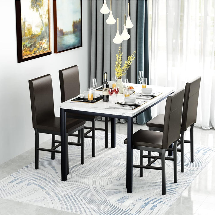 Hooseng Dining Table Set for 4 with Faux Marble Top and Upholstered Velvet Chairs
