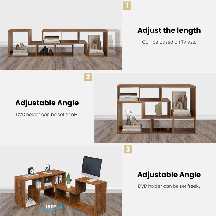 L-shaped TV Console Stand with 2-tier Shelf Bookcase