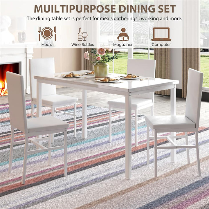Hooseng 4-Piece Modern Kitchen Table with Faux Marble Top and Blue Velvet Chairs, Perfect for Small Spaces