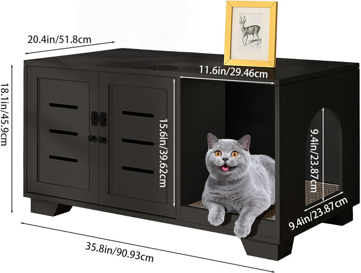 Lamerge Black Cat House, Spacious and Durable, Security Door Belt, Suitable for Living Room, Bedroom