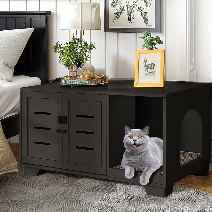 Lamerge Black Cat House, Spacious and Durable, Security Door Belt, Suitable for Living Room, Bedroom